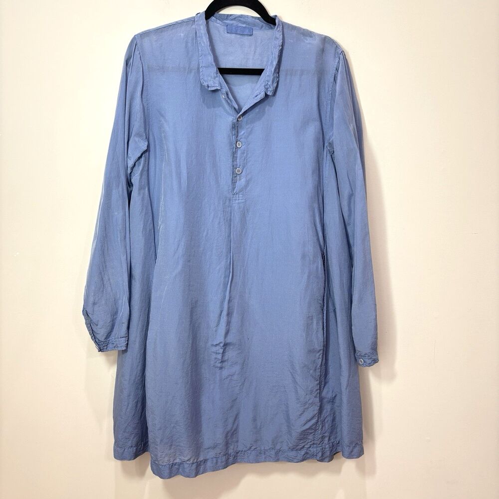 CP Shades Tunic Henley Shirt Dress Womens M Blue Silk Airy Lightweight Coastal